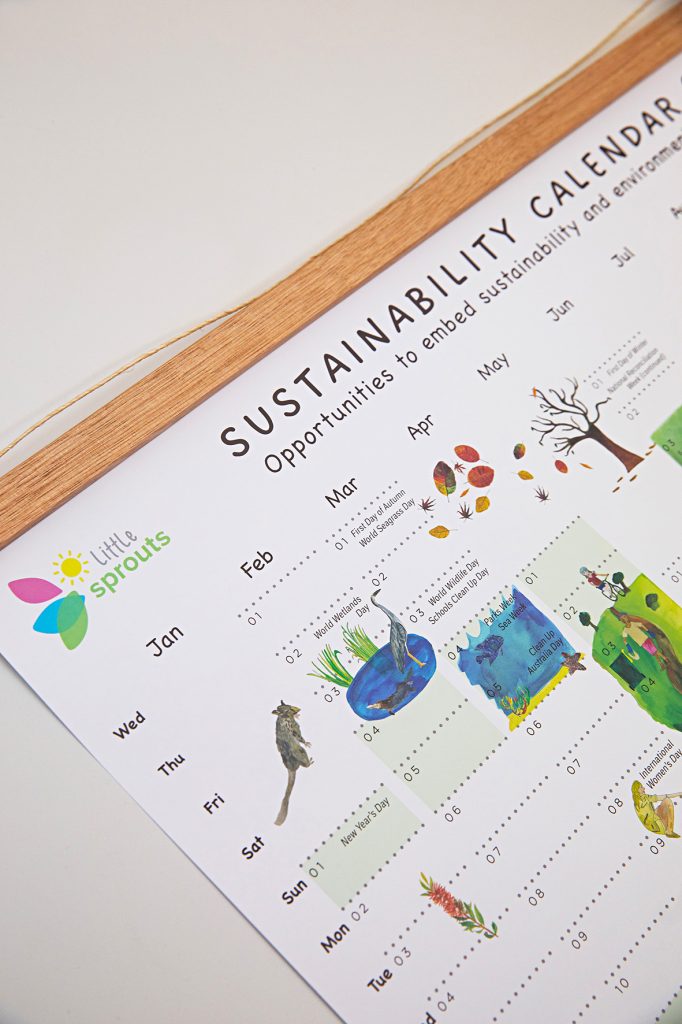 Close up of a section of the Sustainability Calendar showing some dates and artwork.